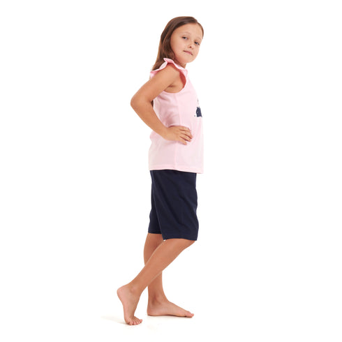 Girls summer pajama set Lazy bear t-shirt + Dark blue shorts